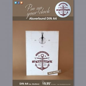 A4 Uhr auf Aluverbund mit Anchor-Motiv braun